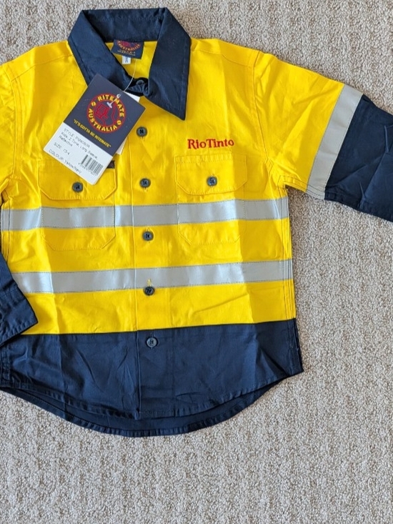 RiteMate Australia Kids 2 Tone Long Sleeve Reflective Shirt NWT Rio Tinto 3-4 Yr